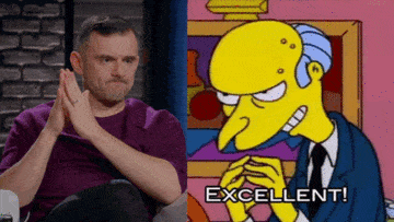 Gary Vaynerchuck and Simpson character both showing strong body language referring to something they really like