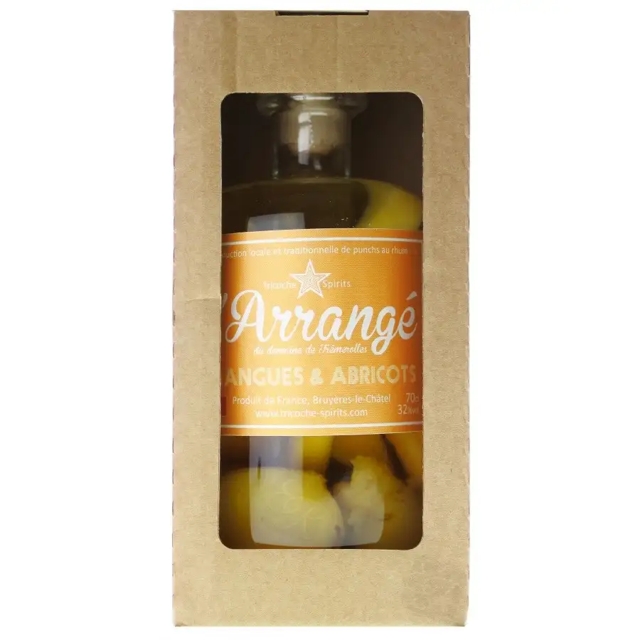 Image of the front of the bottle of the rum L’Arrangé Mangue Abricot