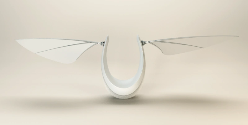 A 3D rendering of a Flyht with wings open.