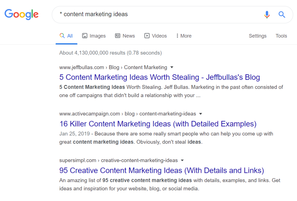 Content marketing ideas Google search suggestions.