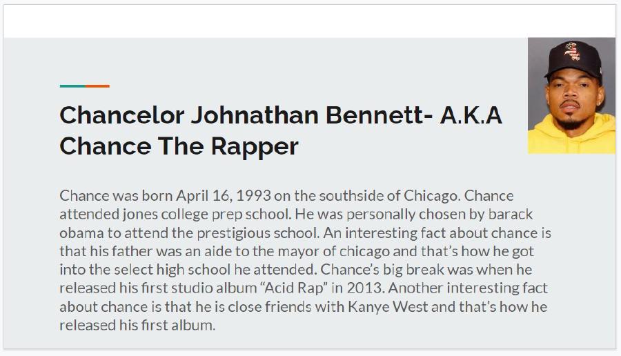 A slide from a slideshow on Chance the Rapper.