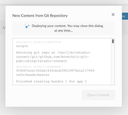 Create New Content from Git Repository in RStudio Connect