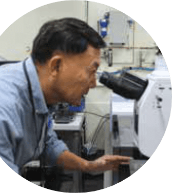 Gary Peng staring through a microscope Gary Peng staring through a microscope