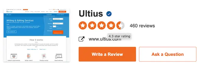 ultius.com sitejabber rating is 4 star