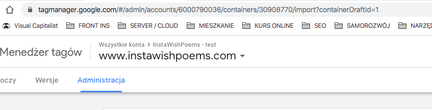 Google Tag Manager - informacje o koncie