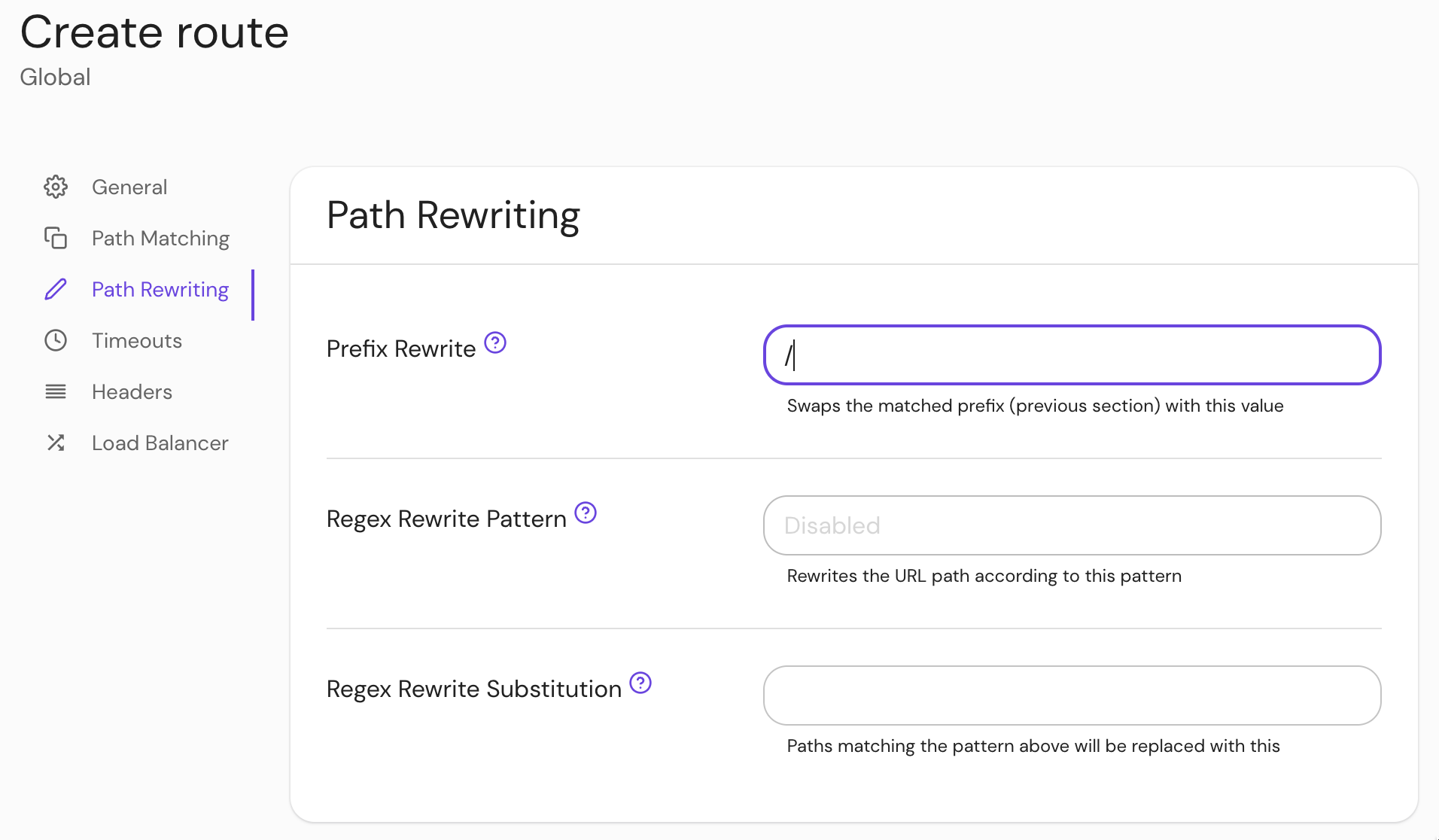 Set the prefix rewrite in path rewriting settings