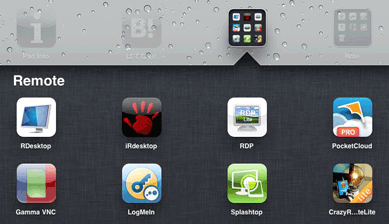 iPadのフォルダに入れてあるLogMeInアプリ
