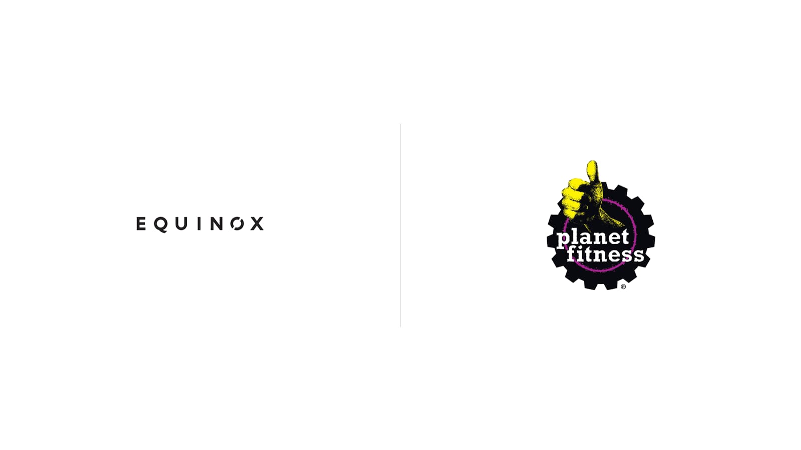 Equinox logo juxtaposed to Planet Fitness logo