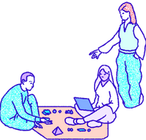 En illustration av Ethereum-gemenskapens medlemmar som arbetar tillsammans