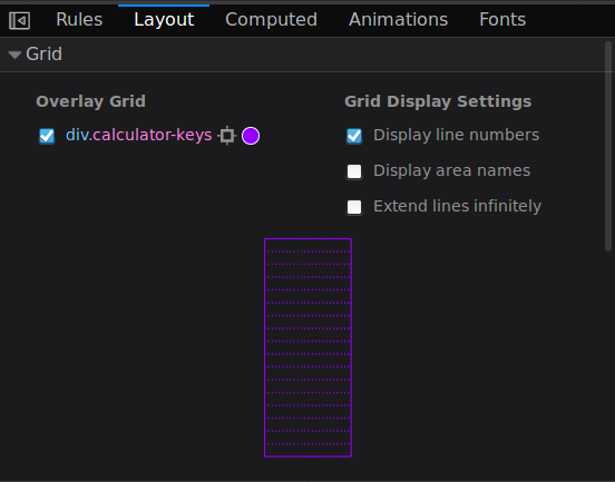Firefox Grid Inspector showing grid overlay