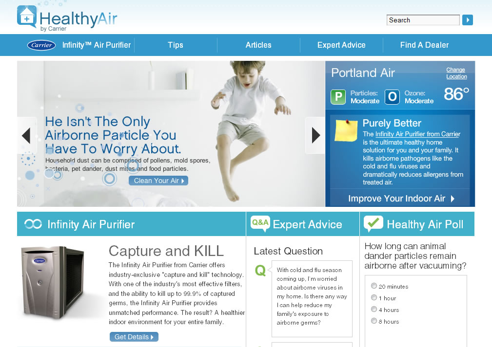 Carrier Healthy Air home page