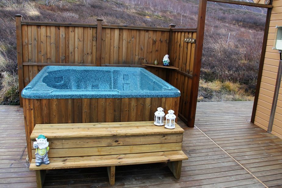The private hot tub on the terrace by the lovely house