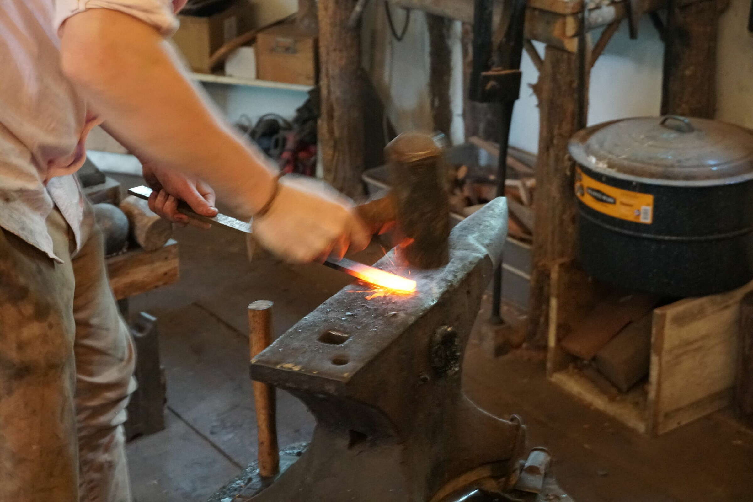 Spijk Selby hammering out a knife blank at his Ghent, NY forge - Patrick Greco, Albany Times Union (Click image to enbiggen)