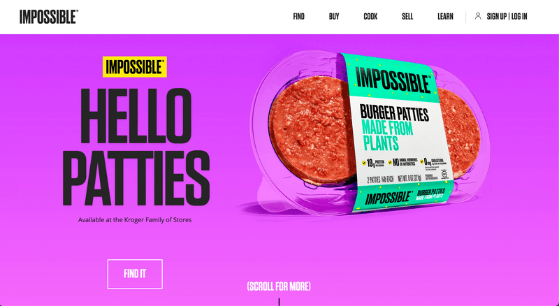Impossible Meat's Shopify Website Homepage