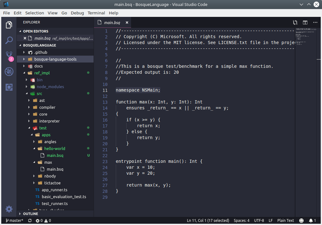 Menggunakan ekstension Bosque di VS Code