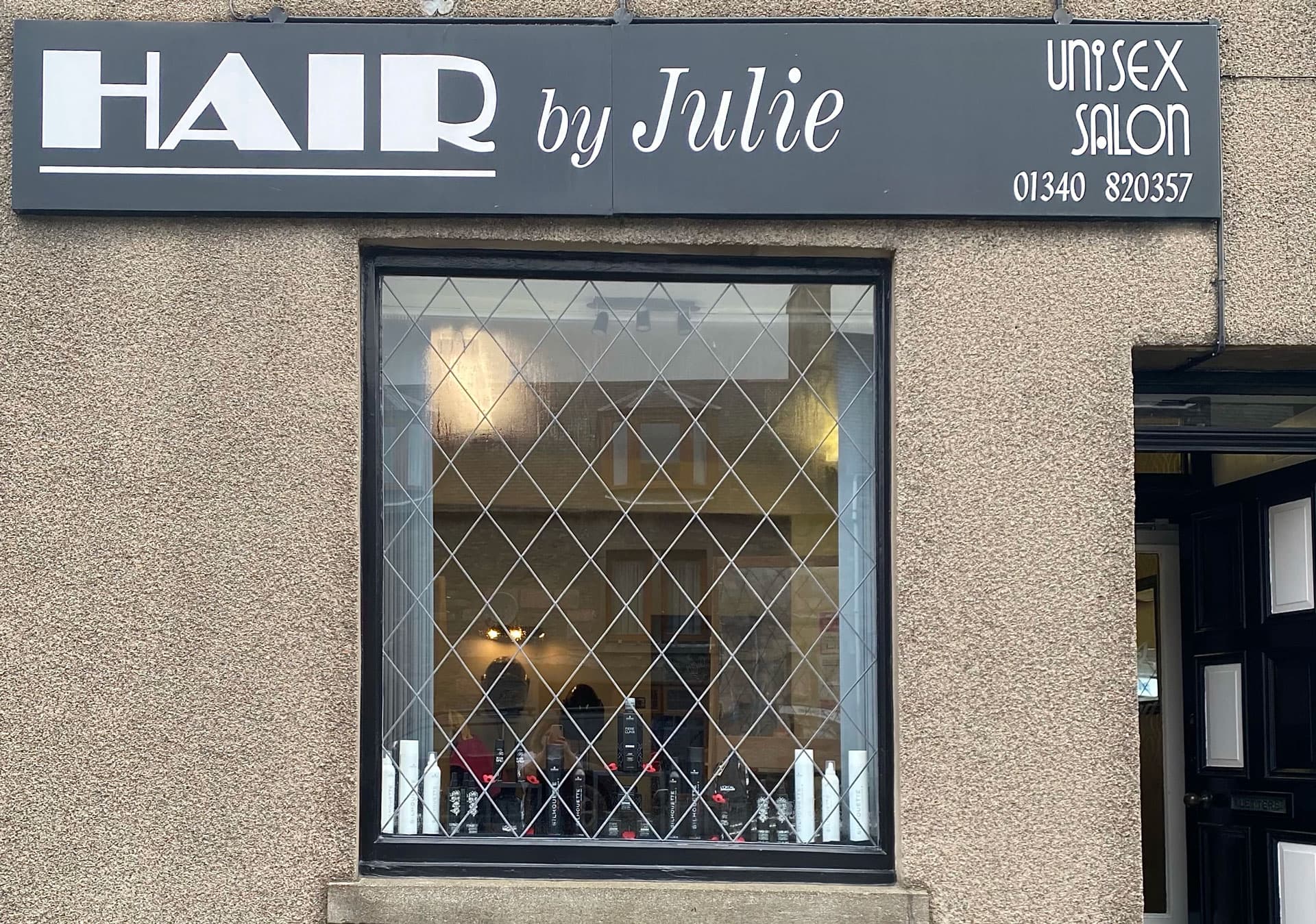 The outside of Hair by Julie, the longest established hairdressers in Dufftown, Moray