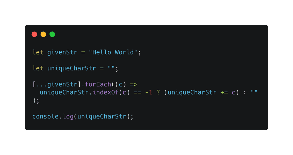 Javascript program to get all unique characters from a string - CodeVsColor