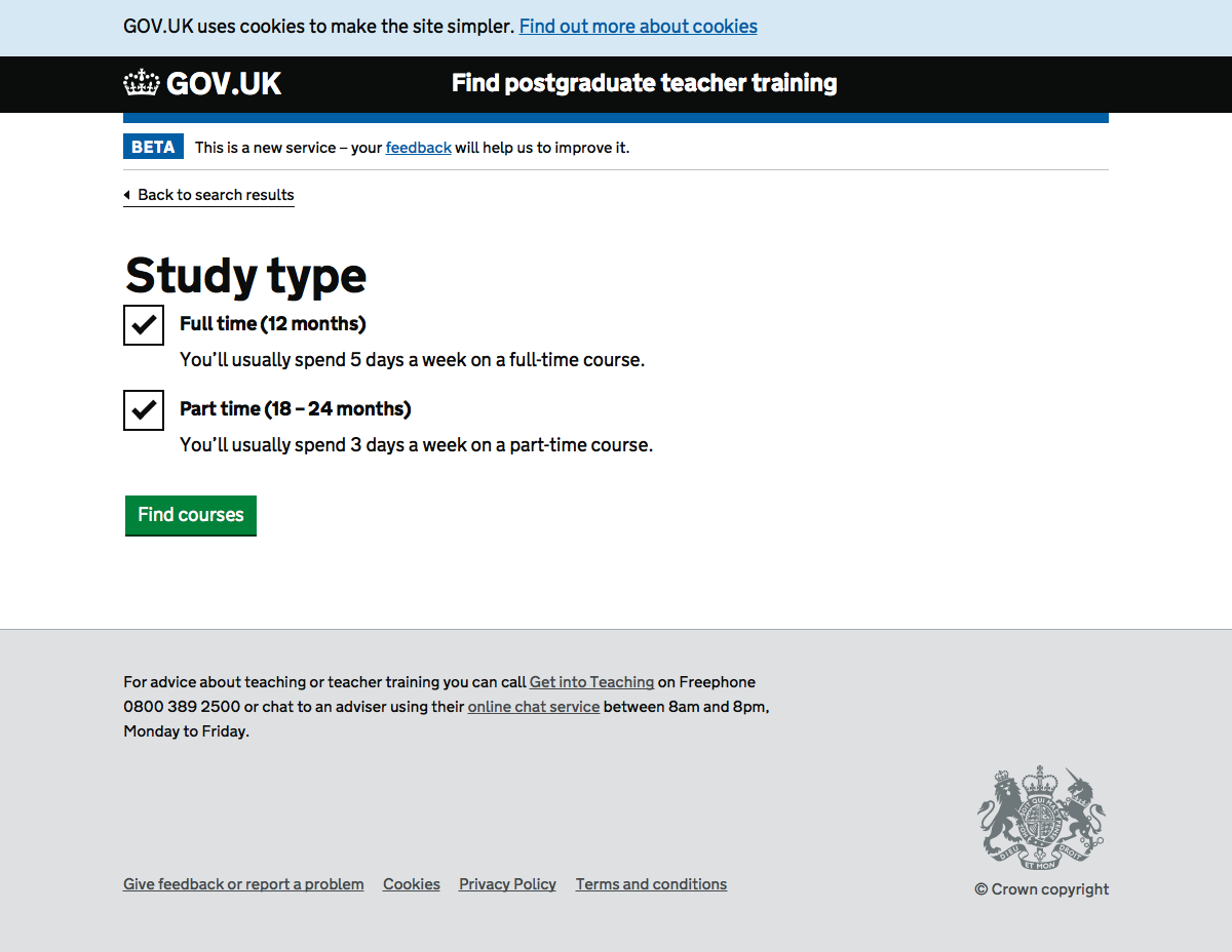 Screenshot of Study type filter