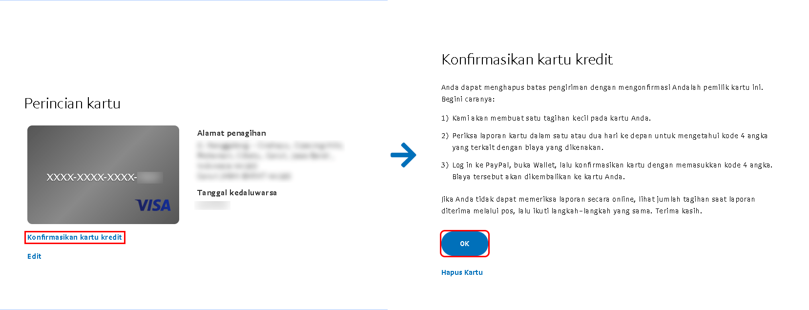 Konfirmasikan kartu kredit
