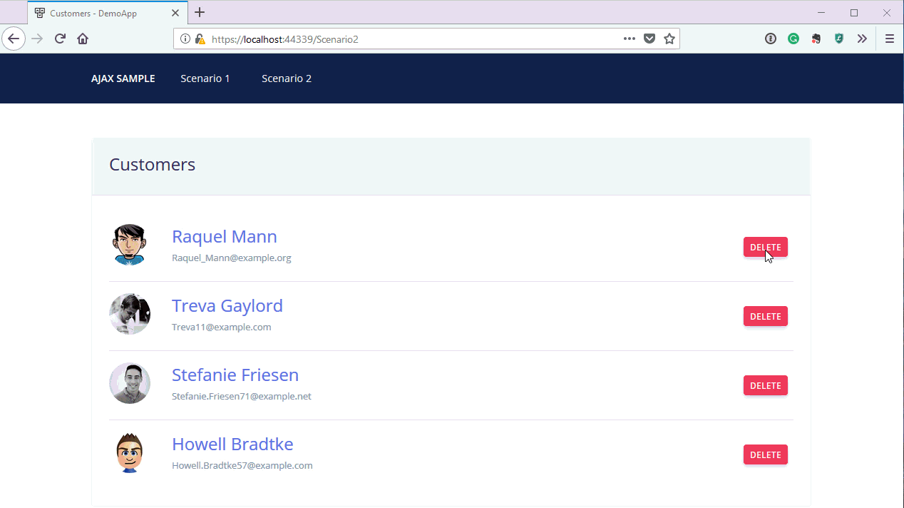 Deleting records in Core using AJAX with partial page refresh