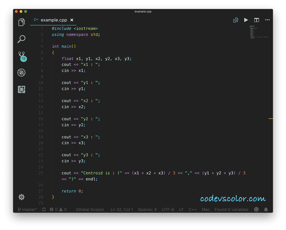 C++ program to find the centroid of a triangle - CodeVsColor