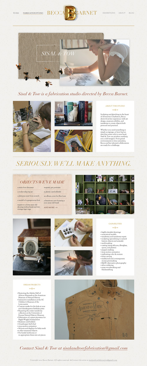 Screenshot of the Sisal & Tow page on Becca Barnet’s website