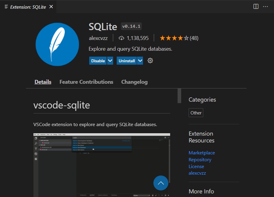 SQLite 설치됨