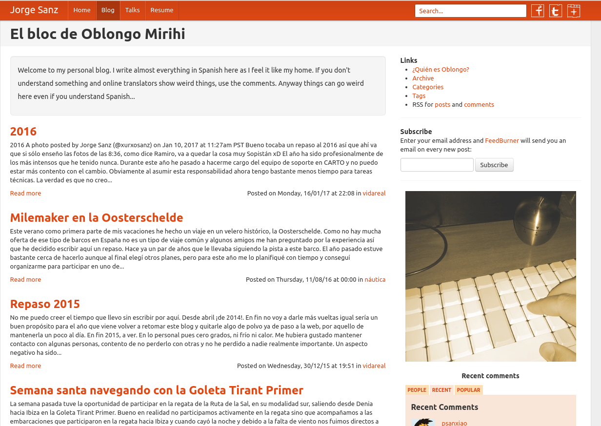 Old blog front page