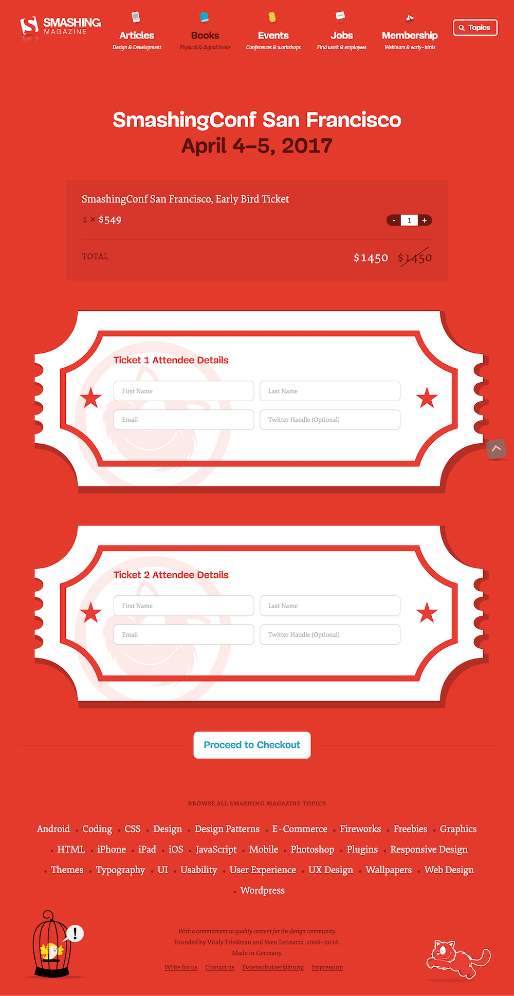 The tickets page