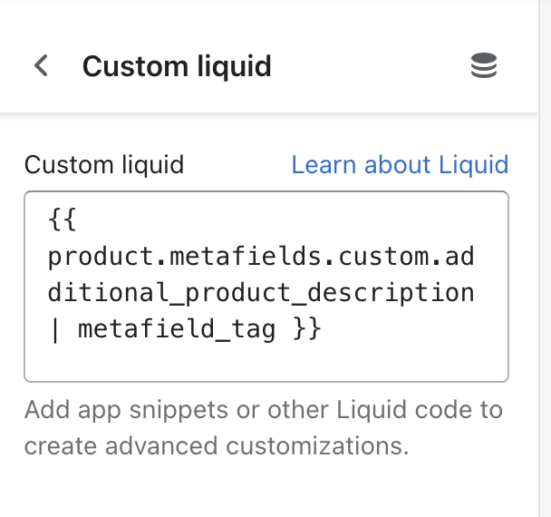 Inserting product metafield rich text code to custom liquid block