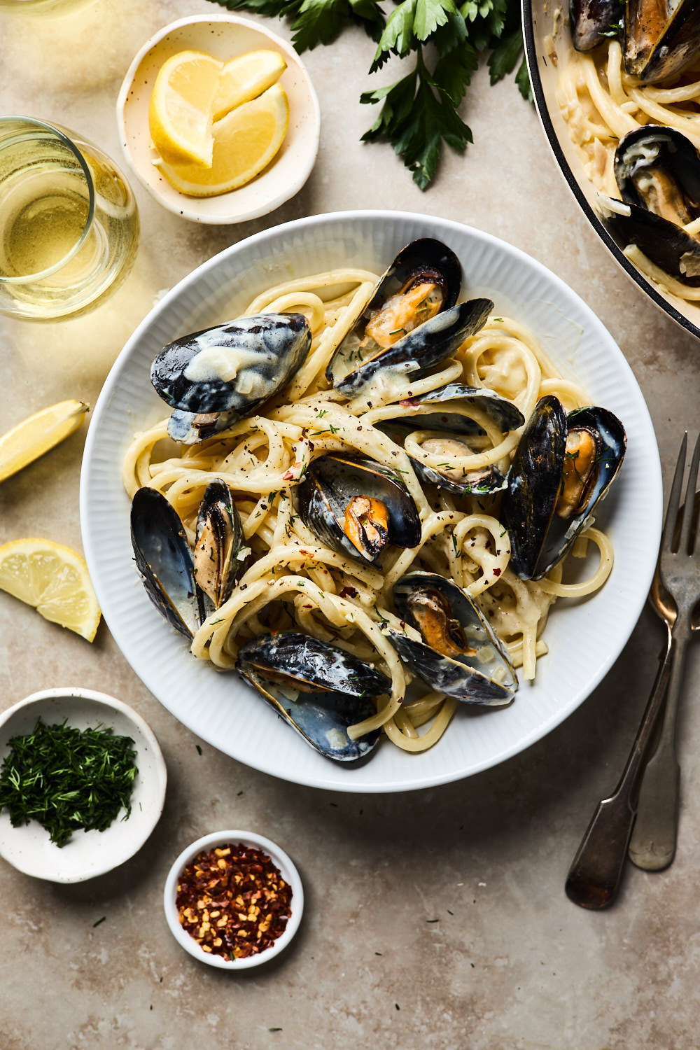 Creamy Avgolemono Mussels With Pasta