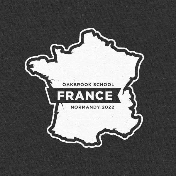 School trip hoodie design with a map of France