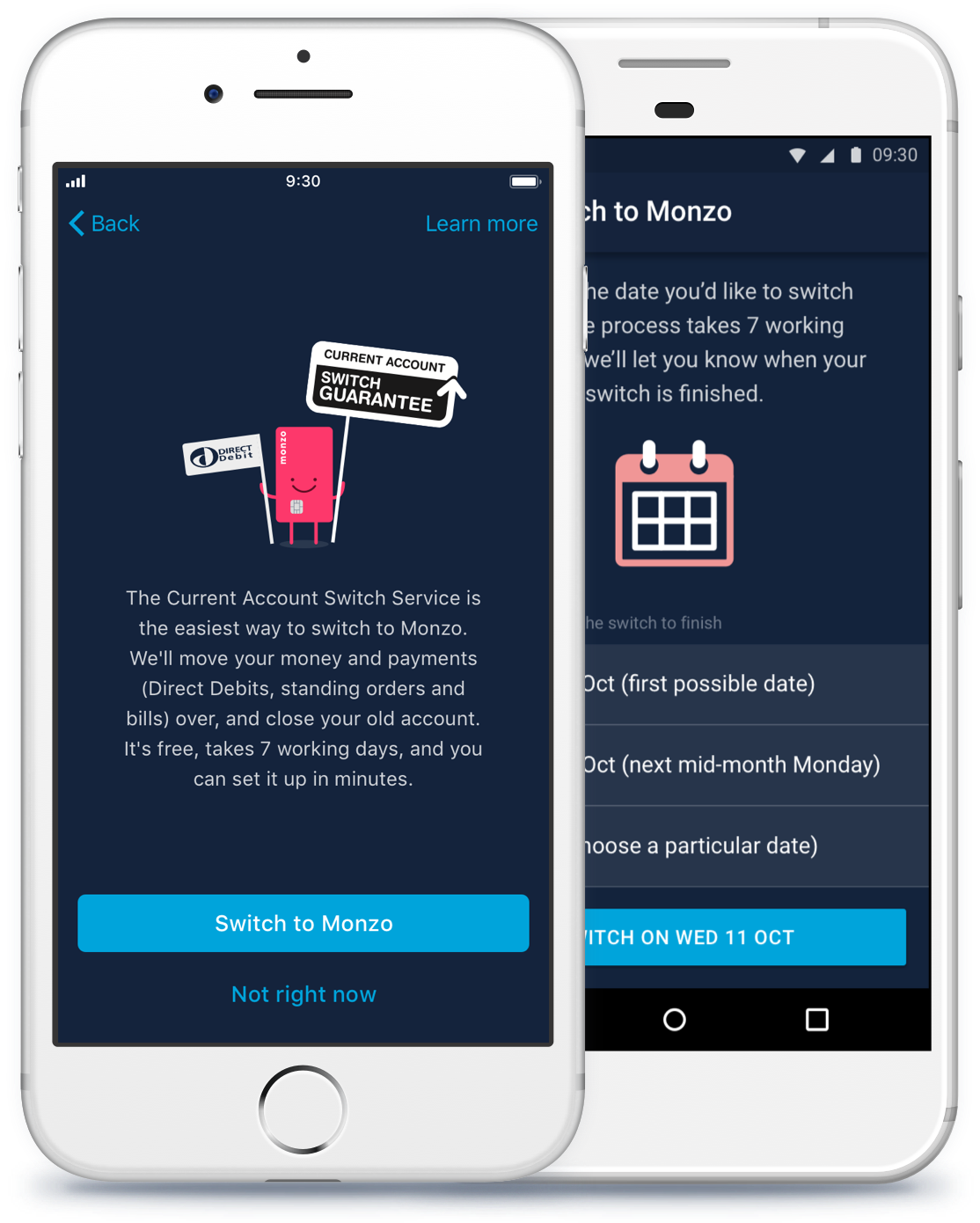 Current Account Switch Service within the Monzo app for iOS and Android