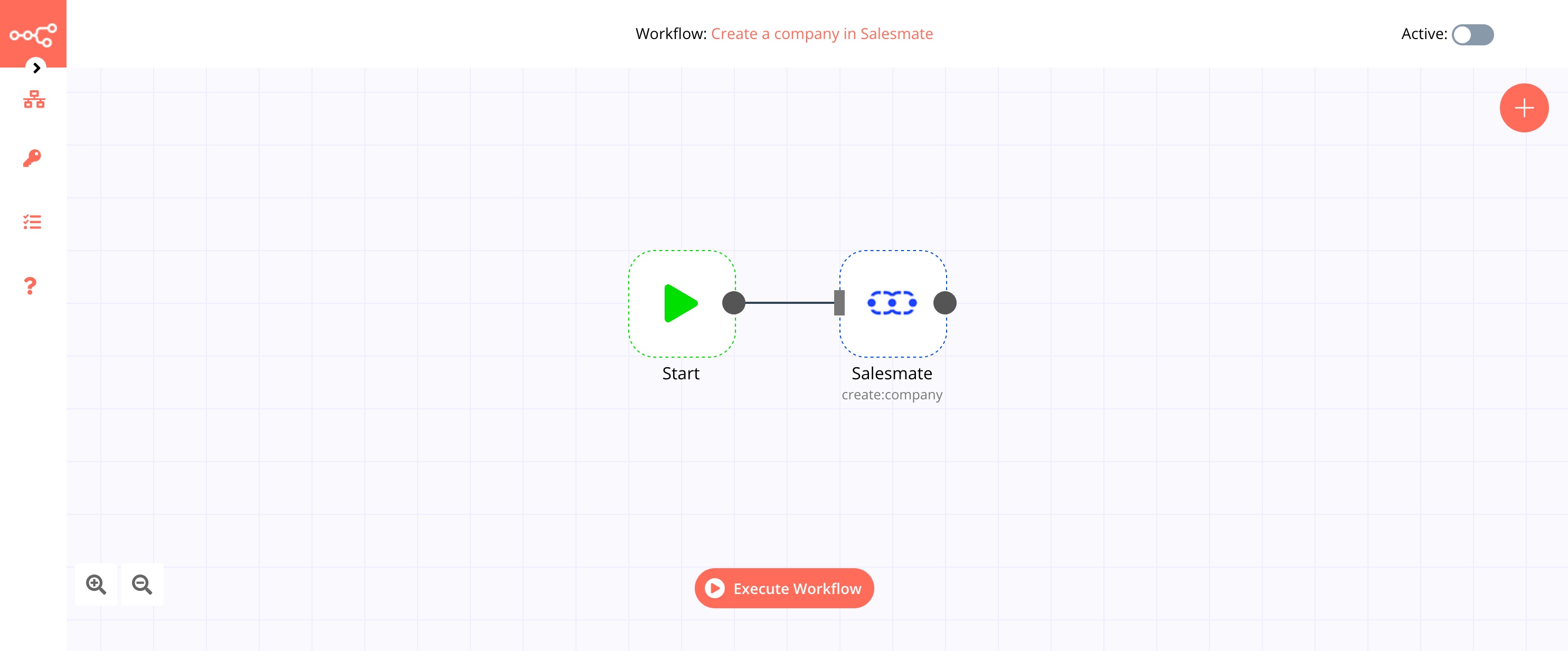 A workflow with the Salesmate node