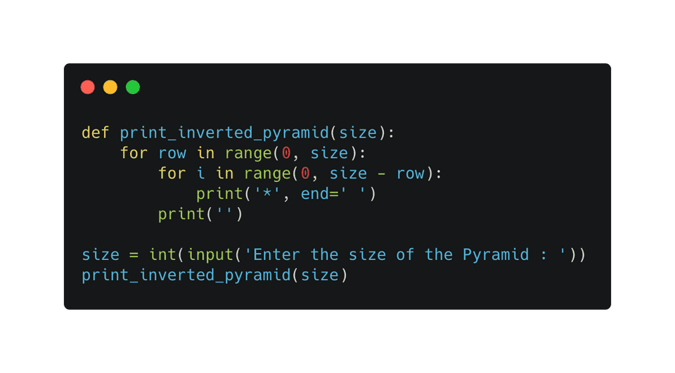 Python print inverted half pyramid