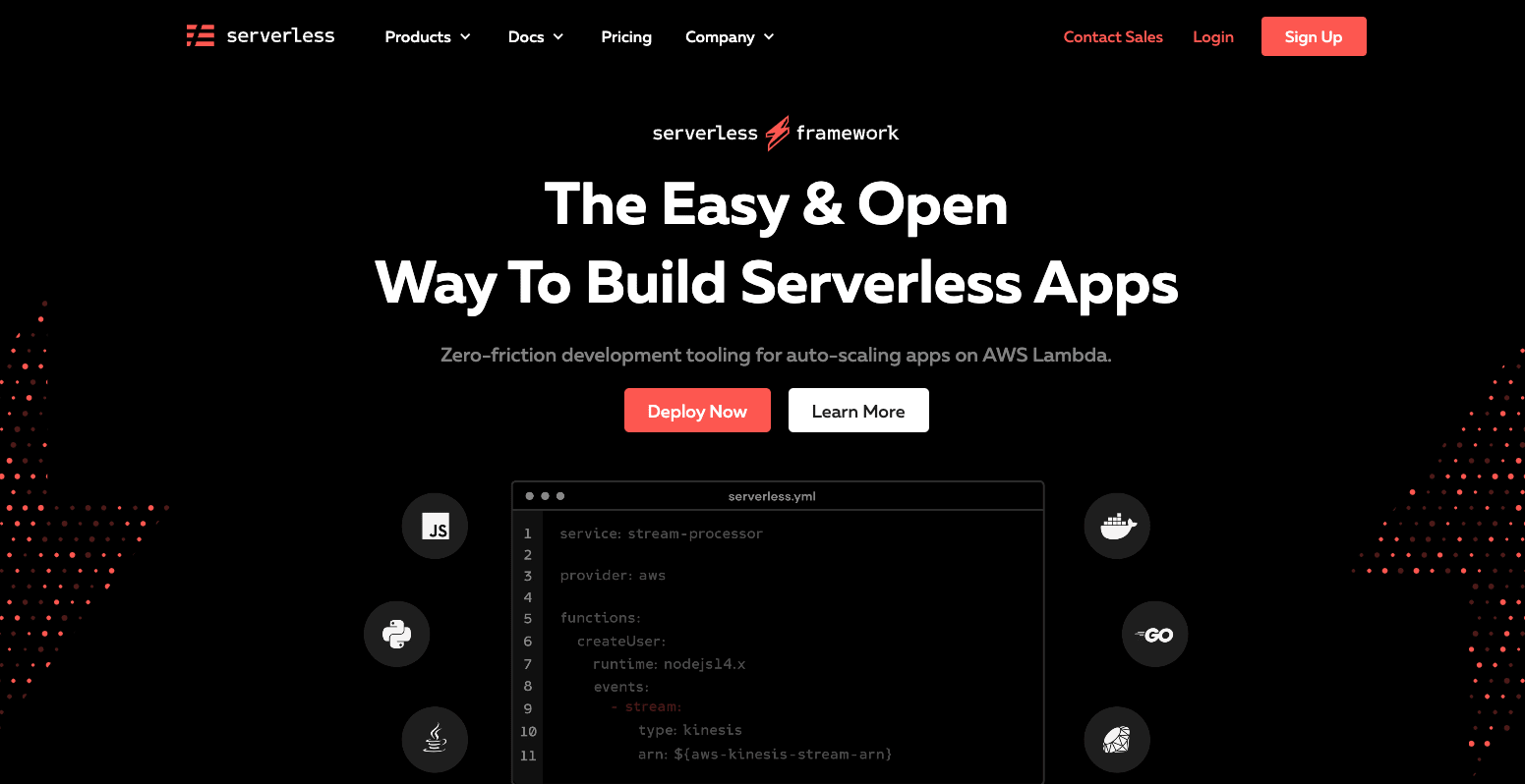 the homepage of serverless.com