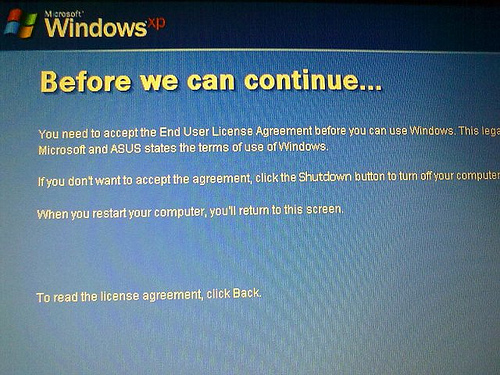 EULA (end user license agreement) do Windows XP