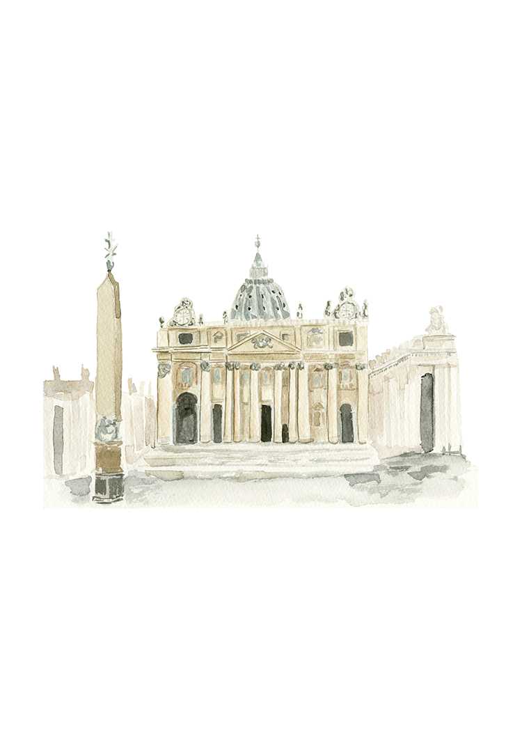 St. Peter's Basilica watercolor illustration by One and Only paper