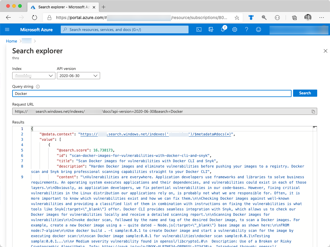Azure Cognitive Search - Query the index manually