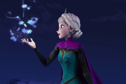 Elsa embraces her powers on the mountain, Frozen