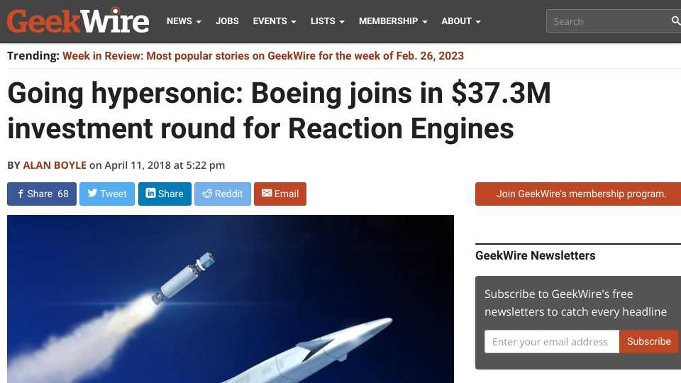 Going hypersonic: Boeing joins in $37.3M investment round for Reaction Engines