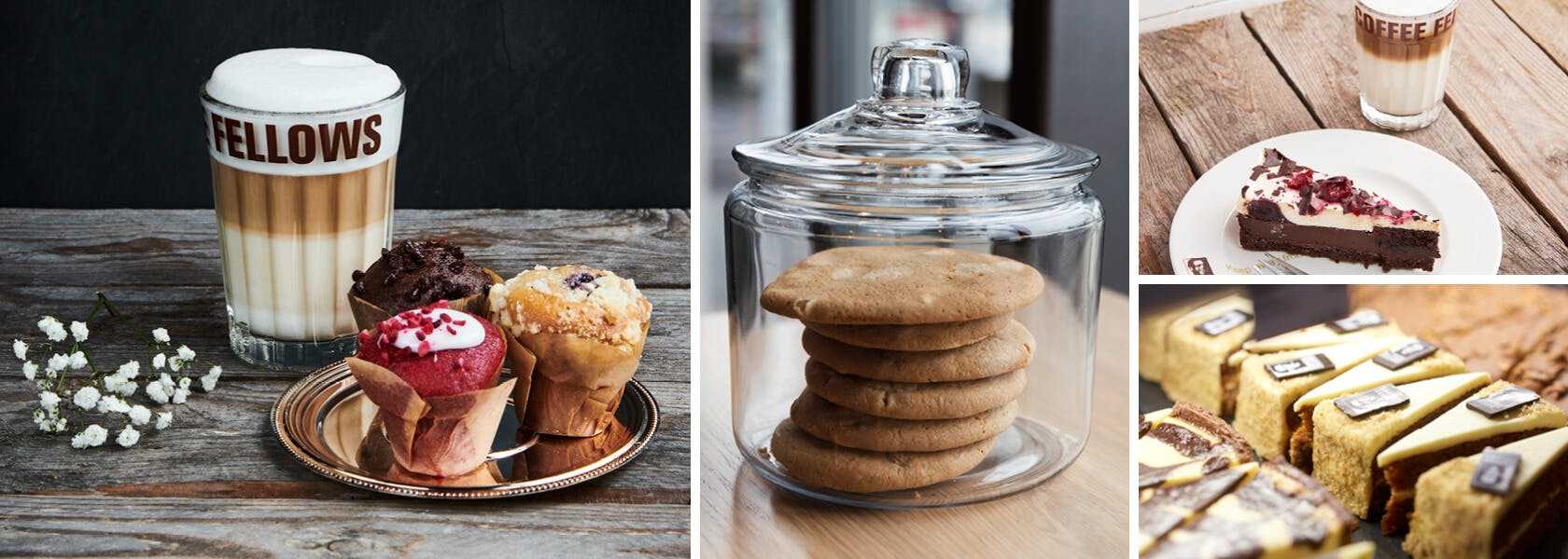 Collage mit Muffins, Cookies und Kuchen