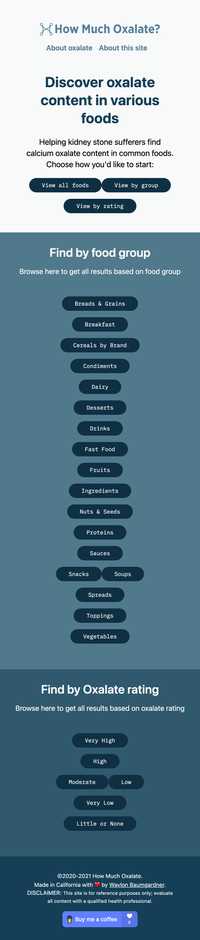 How Much Oxalate mobile website UI