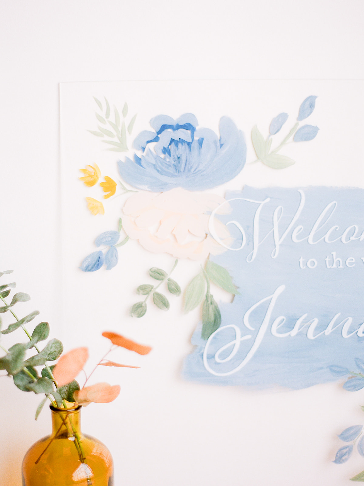 Painted Acrylic Wedding Welcome Sign by One and Only Paper