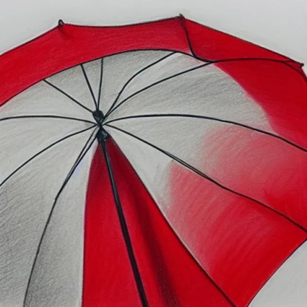 An unfinished drawing of a bright red umbrella