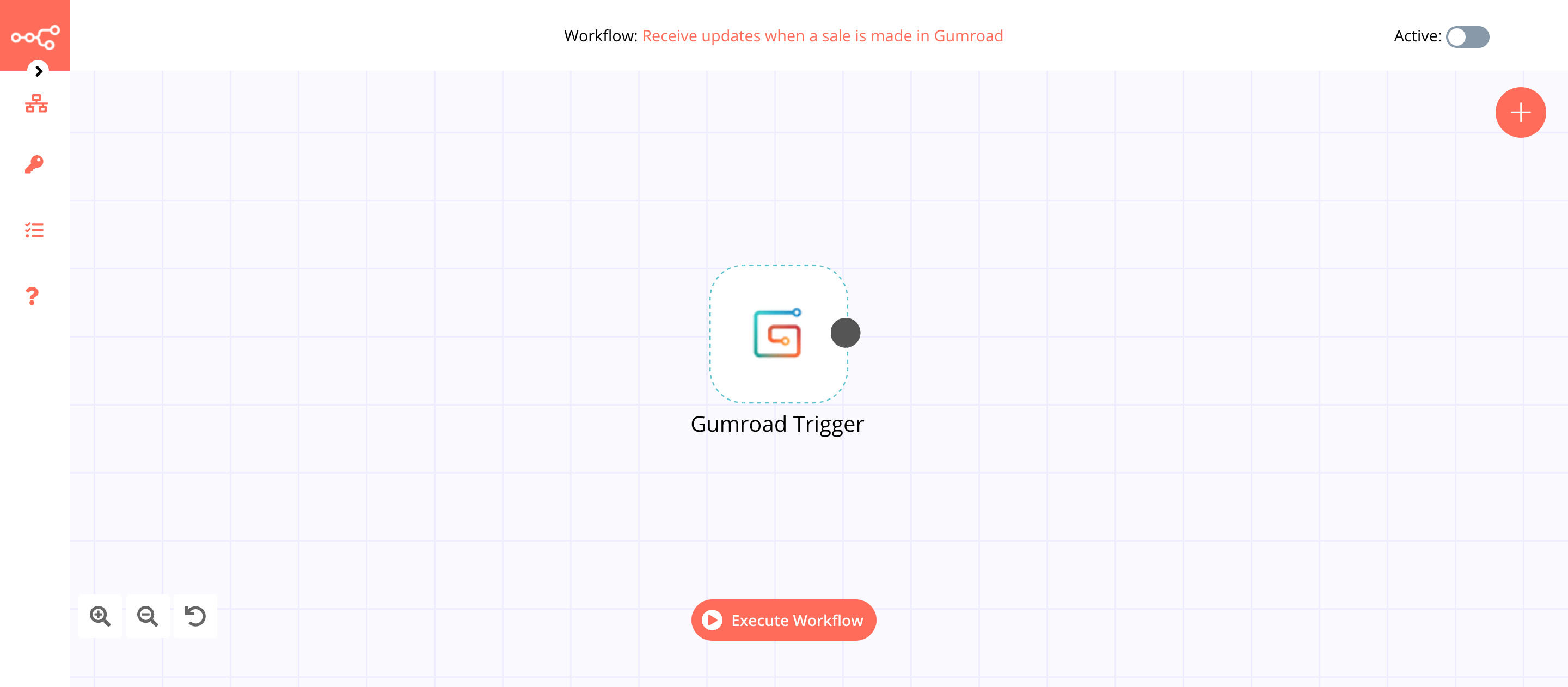 A workflow with the Gumroad Trigger node