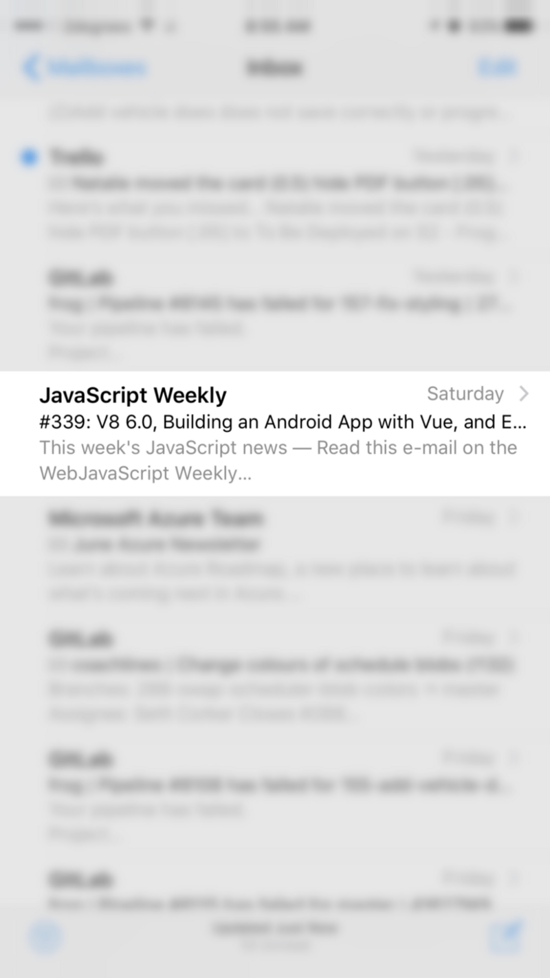 Lightly applying force to an item in Mail. Context animation in Mail on iOS