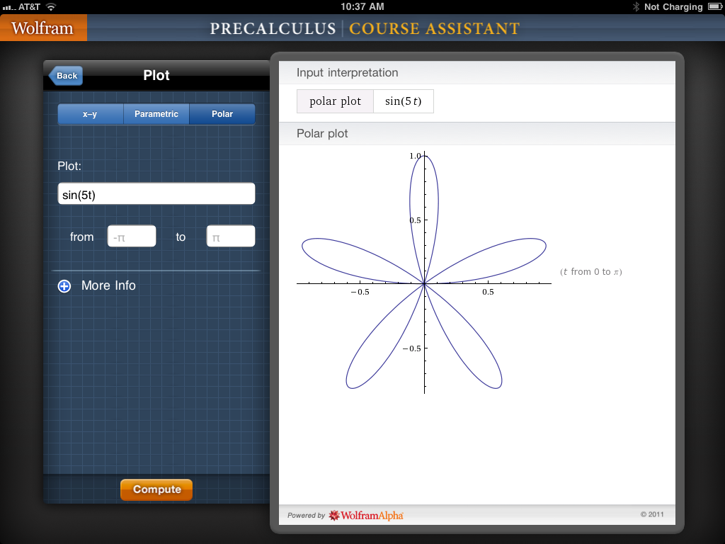Wolfram Pre-Calculus Course Assistant App iPad Polar Coordinates