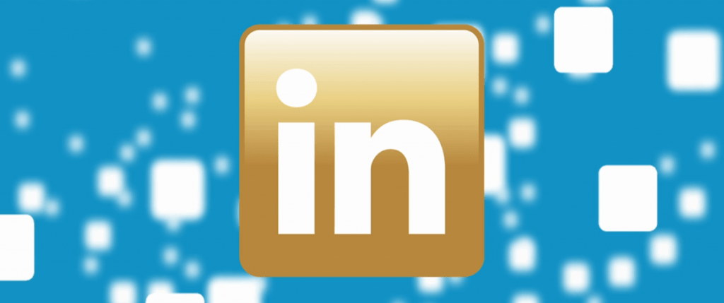 A Gold LinkedIn Logo on a blue background