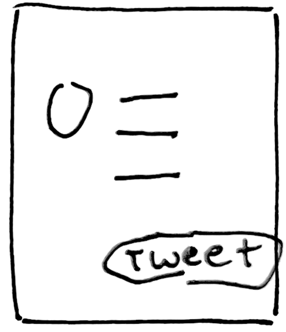 Badly drawn 'Tweet' interface, where 'Tweet' is in a bubble that goes outside of the panel.